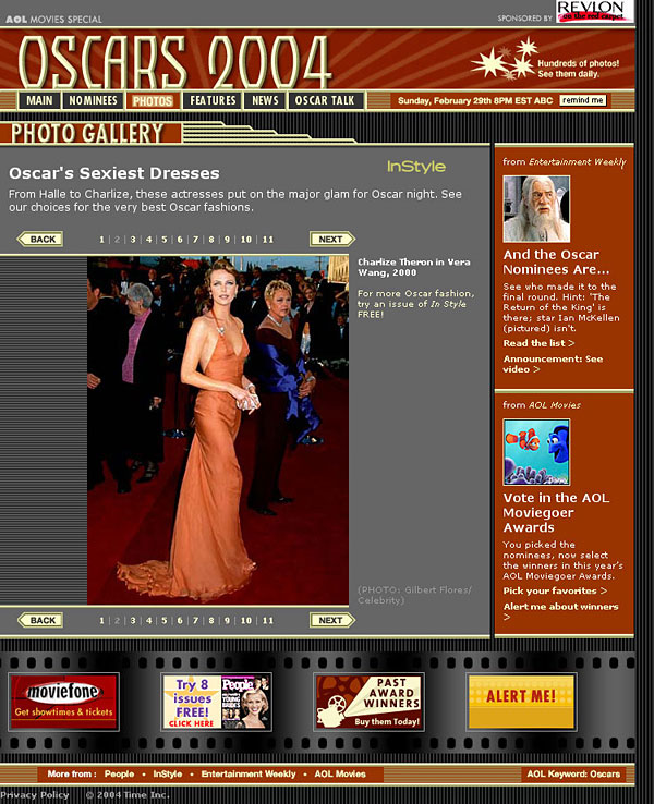 Oscars 2004 website screenshot 1